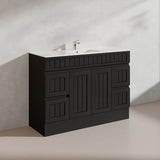 1200mm Hampton Freestanding Vanity PVC Board Matt Black/White Linear Surface