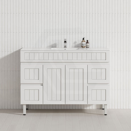 600/750/900/1200/1500mm Hampton Freestanding With Legs Vanity PVC Board Matt White Linear Surface