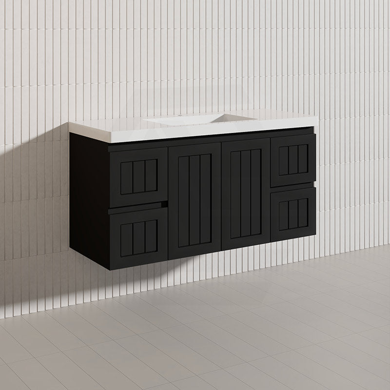 1200mm Hampton Wall Hung Single/Double Vanity PVC Board Matt White/Black Linear Surface