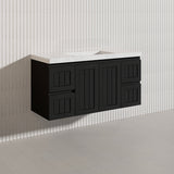 1200mm Hampton Wall Hung Single/Double Vanity PVC Board Matt White/Black Linear Surface
