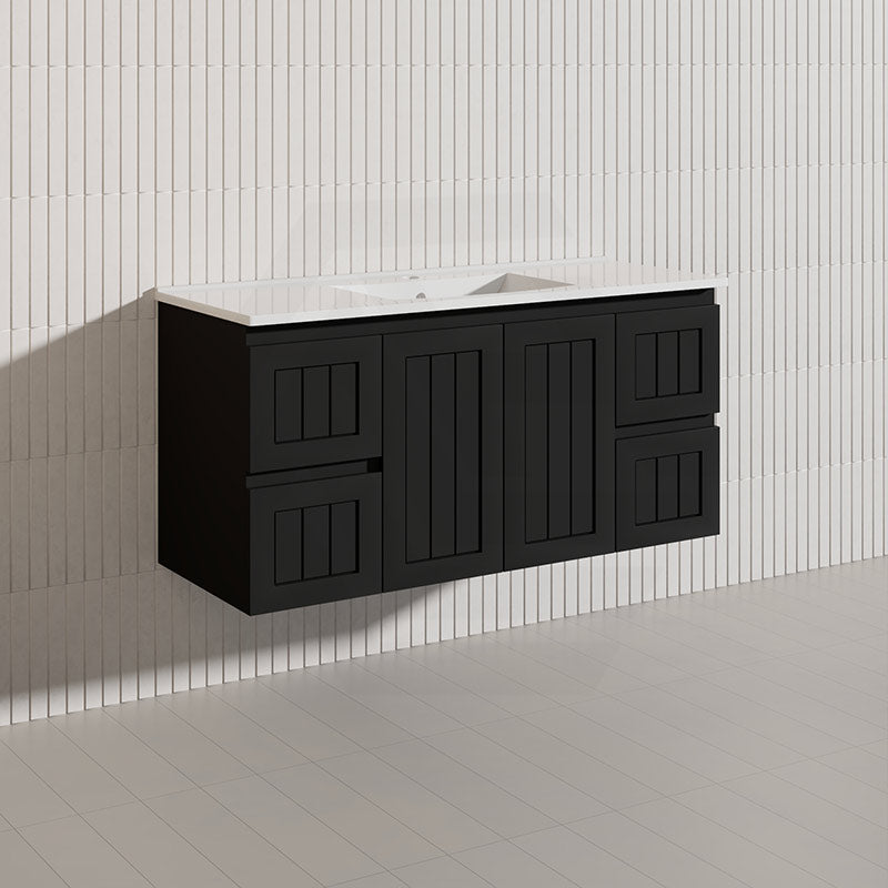 1200mm Hampton Wall Hung Single/Double Vanity PVC Board Matt White/Black Linear Surface
