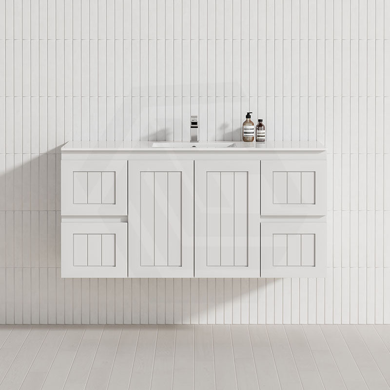 600/750/900/1200/1500mm Hampton Wall Hung Vanity PVC Board Matt White Linear Surface
