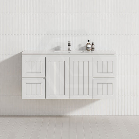 600/750/900/1200/1500mm Hampton Wall Hung Vanity PVC Board Matt White Linear Surface