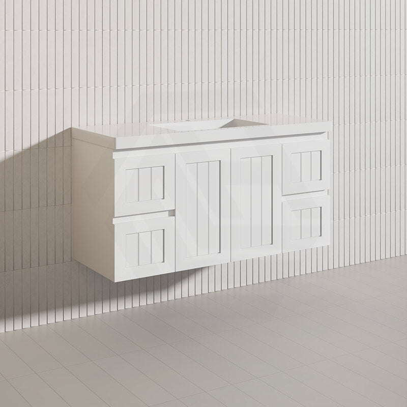 1200mm Hampton Wall Hung Single/Double Vanity PVC Board Matt White/Black Linear Surface