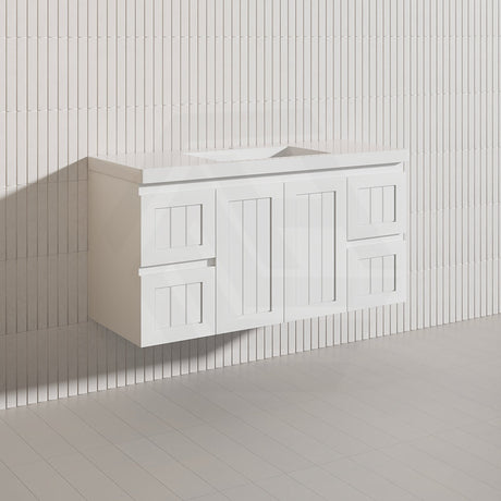 1200mm Hampton Wall Hung Single/Double Vanity PVC Board Matt White/Black Linear Surface