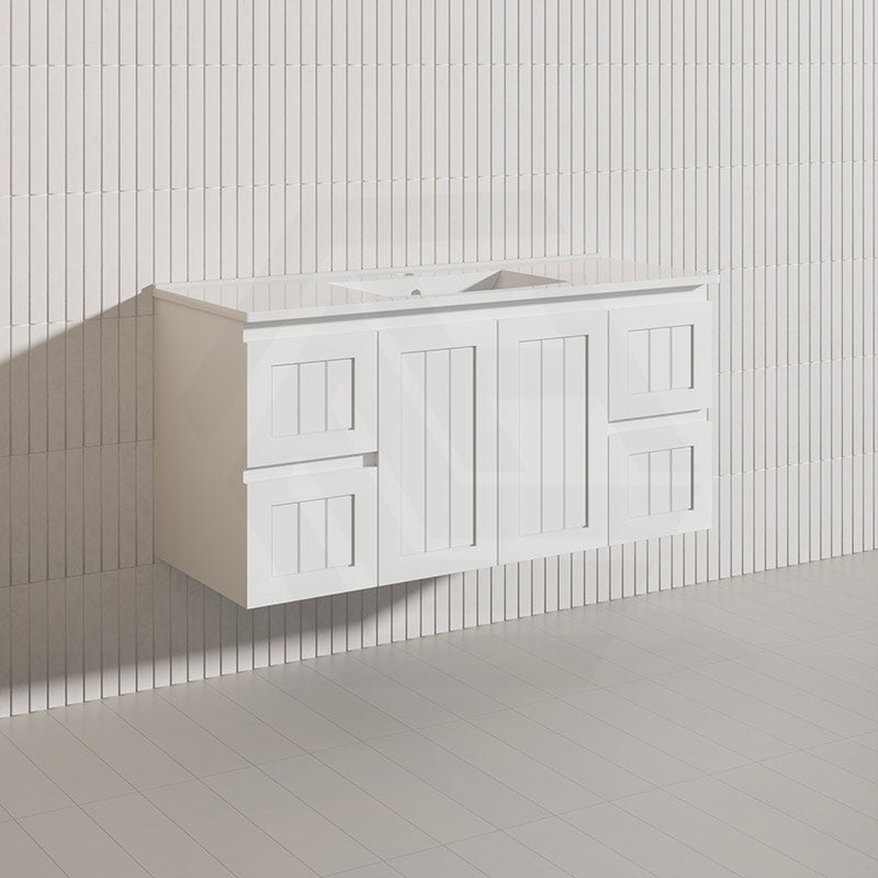 1200mm Hampton Wall Hung Single/Double Vanity PVC Board Matt White/Black Linear Surface