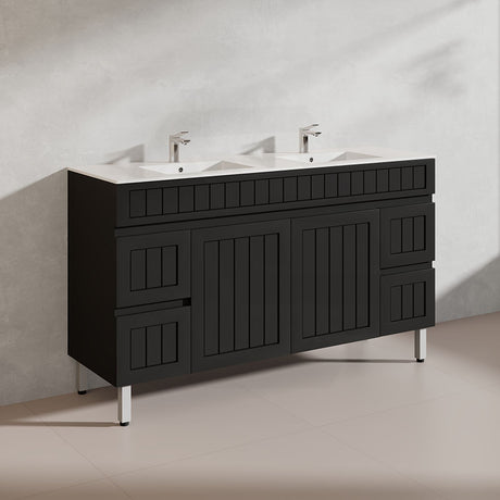 1500mm Hampton Freestanding Vanity PVC Board Matt Black/White Linear Surface For Single/Double Bowls