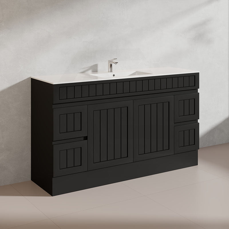 1500mm Hampton Freestanding Vanity PVC Board Matt Black/White Linear Surface For Single/Double Bowls