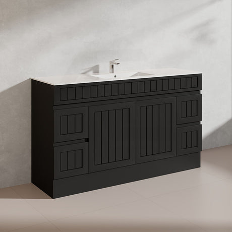 1500mm Hampton Freestanding Vanity PVC Board Matt Black/White Linear Surface For Single/Double Bowls