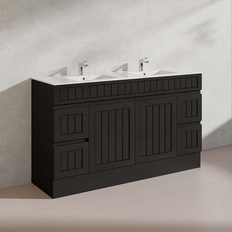 1500mm Hampton Freestanding Vanity PVC Board Matt Black/White Linear Surface For Single/Double Bowls