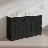 1500mm Hampton Freestanding Vanity PVC Board Matt Black/White Linear Surface For Single/Double Bowls