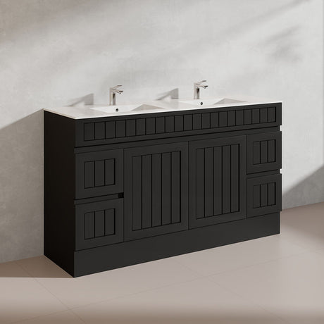 1500mm Hampton Freestanding Vanity PVC Board Matt Black/White Linear Surface For Single/Double Bowls