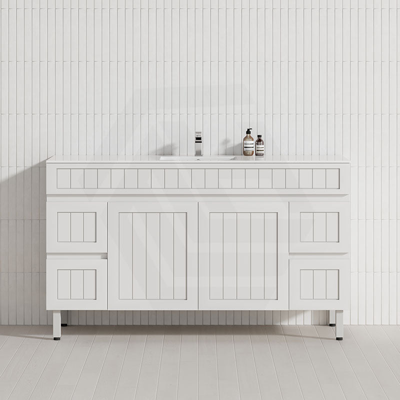 600/750/900/1200/1500mm Hampton Freestanding With Legs Vanity PVC Board Matt White Linear Surface