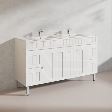 1500mm Hampton Freestanding Vanity PVC Board Matt Black/White Linear Surface For Single/Double Bowls