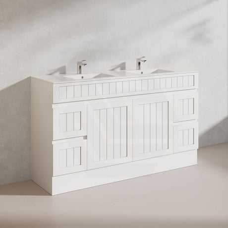 1500mm Hampton Freestanding Vanity PVC Board Matt Black/White Linear Surface For Single/Double Bowls