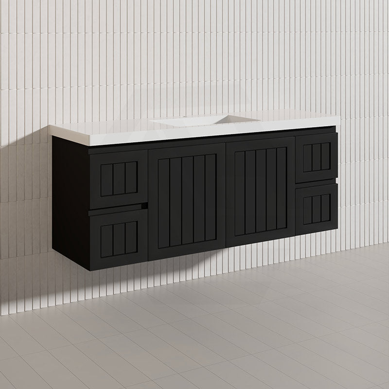 1500mm Hampton Wall Hung Single/Double Vanity PVC Board Matt White/Black Linear Surface