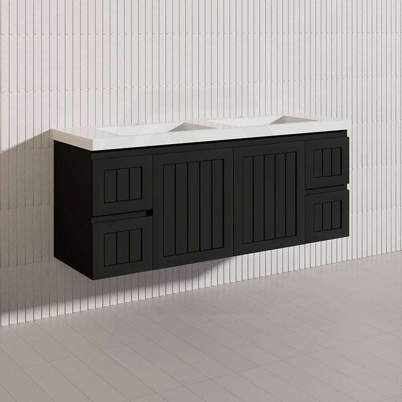 1500mm Hampton Wall Hung Single/Double Vanity PVC Board Matt White/Black Linear Surface