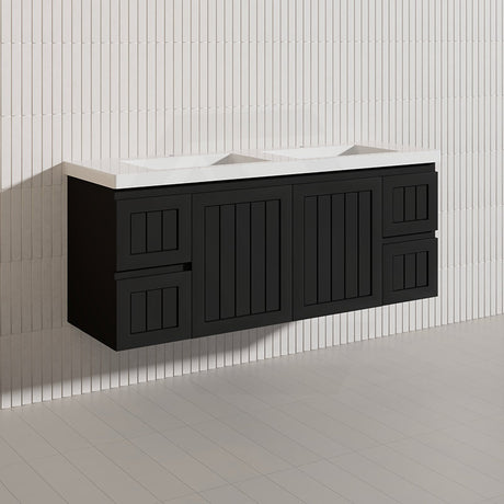 1500mm Hampton Wall Hung Single/Double Vanity PVC Board Matt White/Black Linear Surface