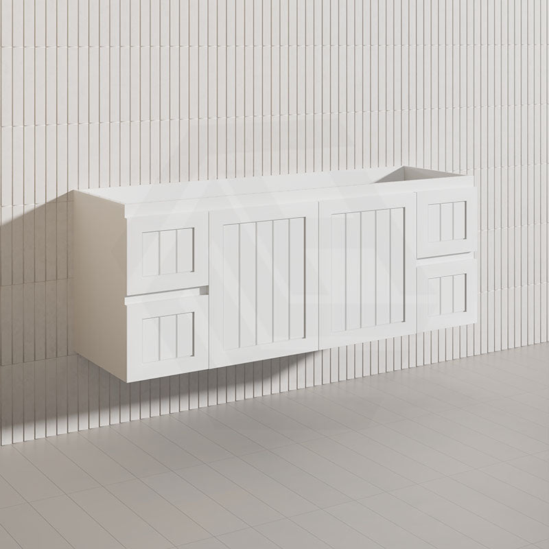1500mm Hampton Wall Hung Single/Double Vanity PVC Board Matt White/Black Linear Surface