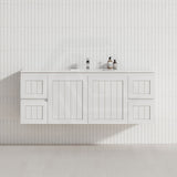 600/750/900/1200/1500mm Hampton Wall Hung Vanity PVC Board Matt White Linear Surface