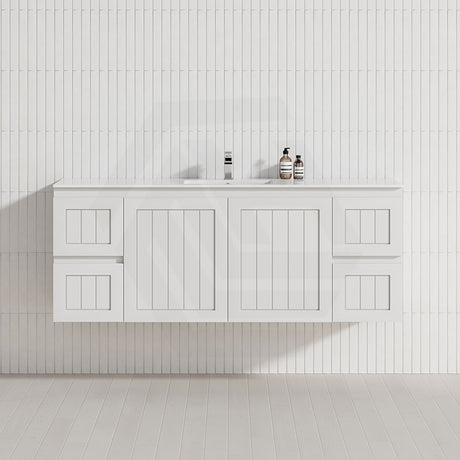 600/750/900/1200/1500mm Hampton Wall Hung Vanity PVC Board Matt White Linear Surface