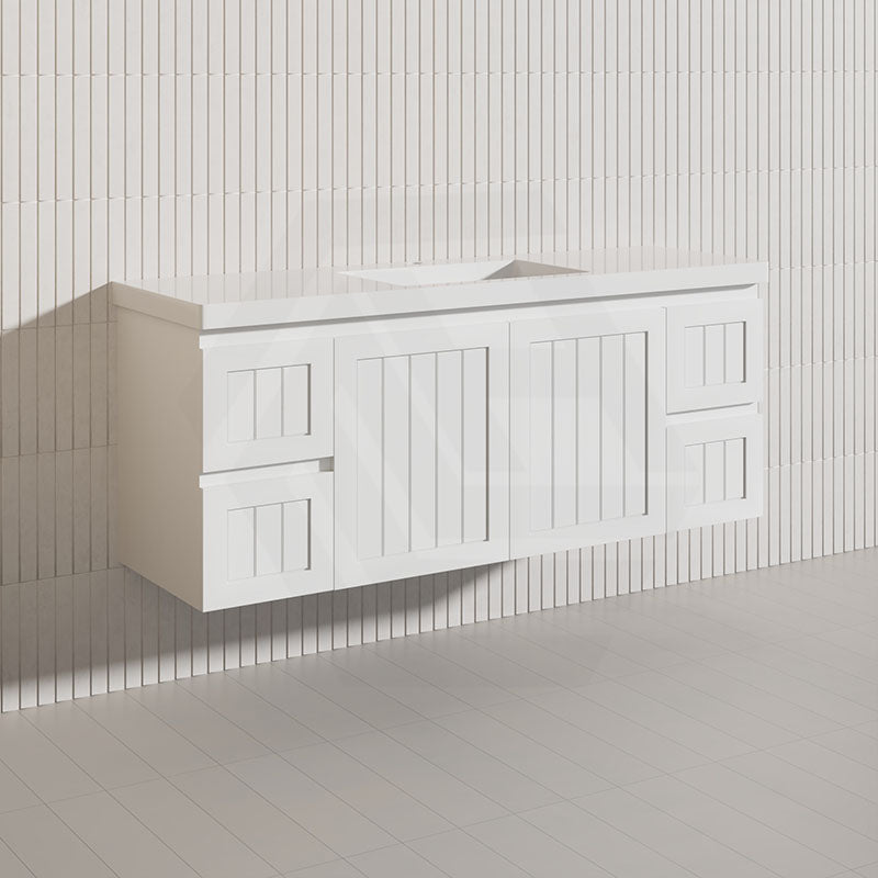 1500mm Hampton Wall Hung Single/Double Vanity PVC Board Matt White/Black Linear Surface
