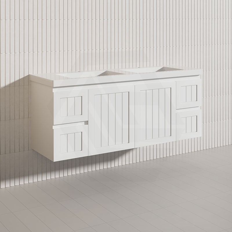 1500mm Hampton Wall Hung Single/Double Vanity PVC Board Matt White/Black Linear Surface