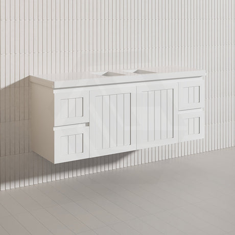 1500mm Hampton Wall Hung Single/Double Vanity PVC Board Matt White/Black Linear Surface