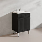 600mm Hampton Freestanding Vanity PVC Board Matt Black/White Linear Surface