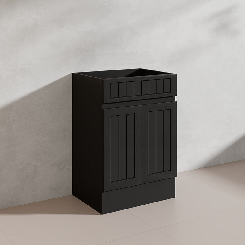 600mm Hampton Freestanding Vanity PVC Board Matt Black/White Linear Surface