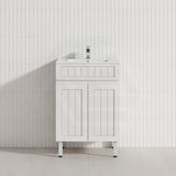 600/750/900/1200/1500mm Hampton Freestanding With Legs Vanity PVC Board Matt White Linear Surface