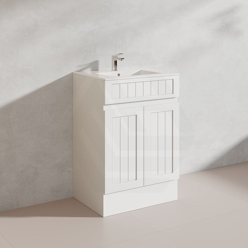 600mm Hampton Freestanding Vanity PVC Board Matt Black/White Linear Surface