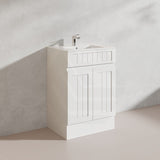 600mm Hampton Freestanding Vanity PVC Board Matt Black/White Linear Surface