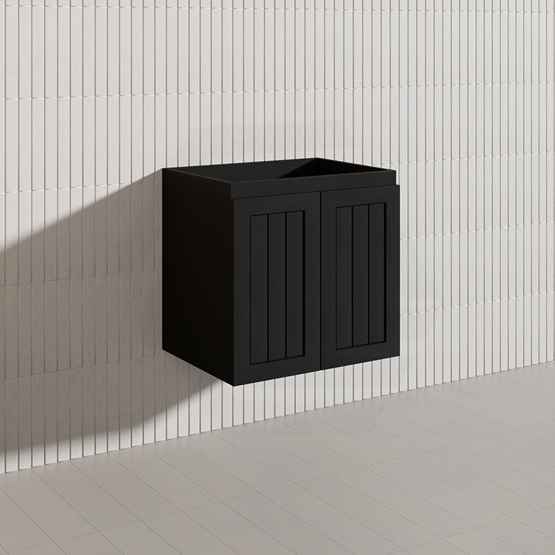 600mm Hampton Wall Hung Vanity PVC Board Matt White/Black Linear Surface