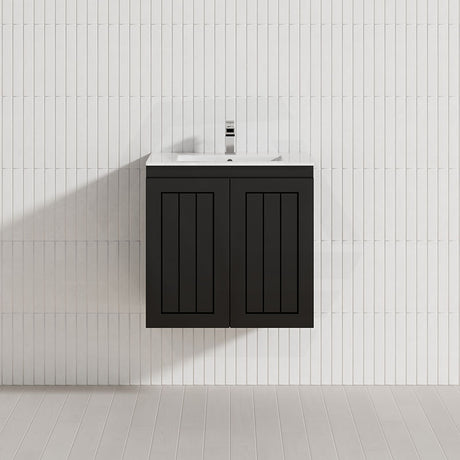 600/750/900/1200/1500mm Hampton Wall Hung Vanity PVC Board Matt Black Linear Surface