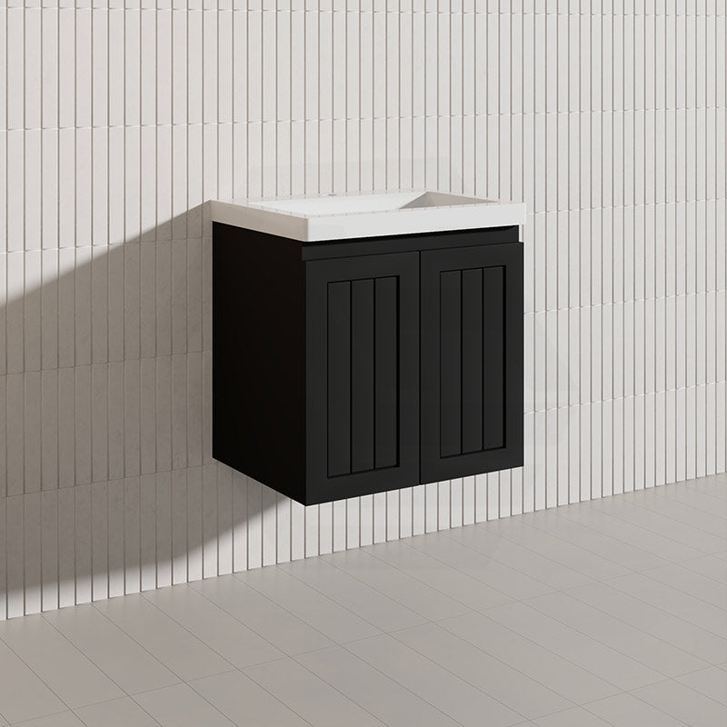 600mm Hampton Wall Hung Vanity PVC Board Matt White/Black Linear Surface