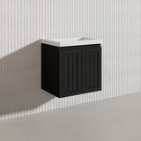 600mm Hampton Wall Hung Vanity PVC Board Matt White/Black Linear Surface