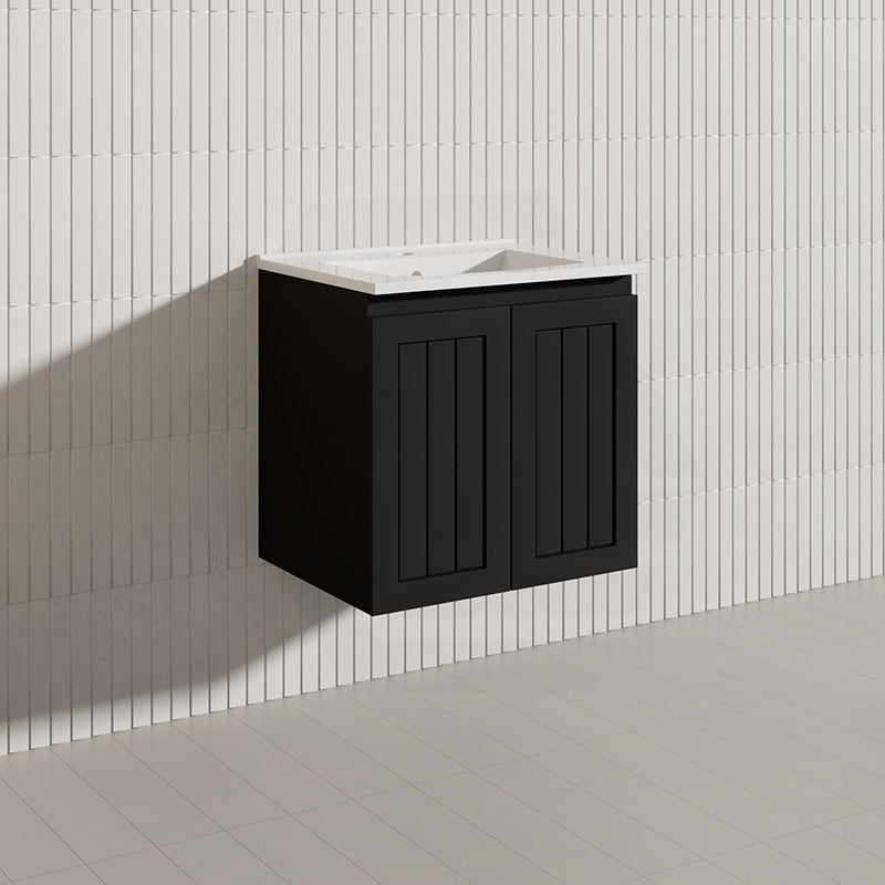 600mm Hampton Wall Hung Vanity PVC Board Matt White/Black Linear Surface