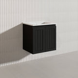 600mm Hampton Wall Hung Vanity PVC Board Matt White/Black Linear Surface