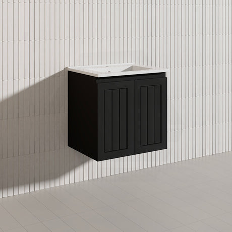 600mm Hampton Wall Hung Vanity PVC Board Matt White/Black Linear Surface