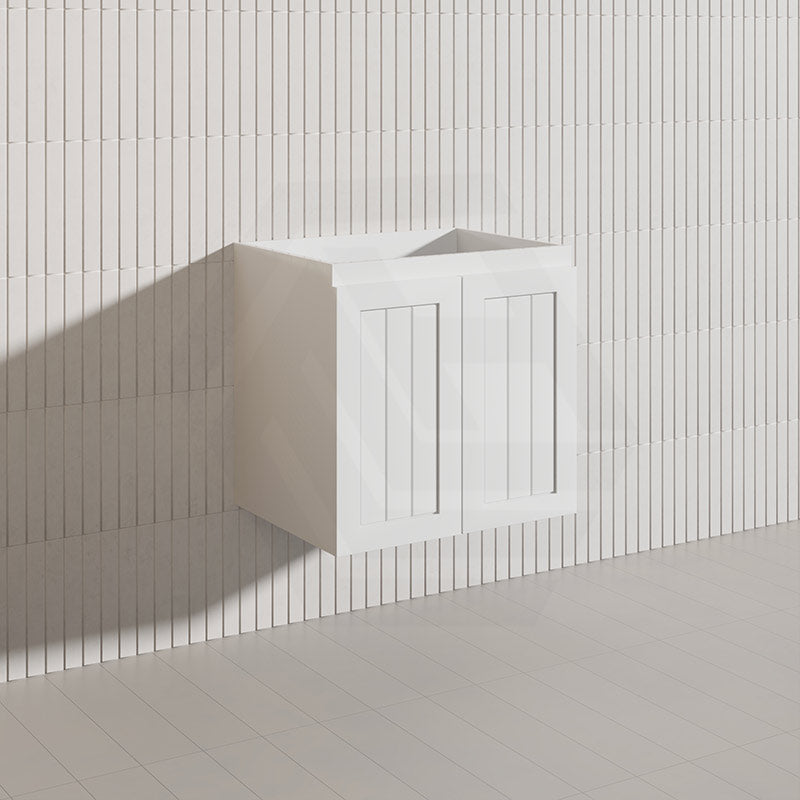 600mm Hampton Wall Hung Vanity PVC Board Matt White/Black Linear Surface