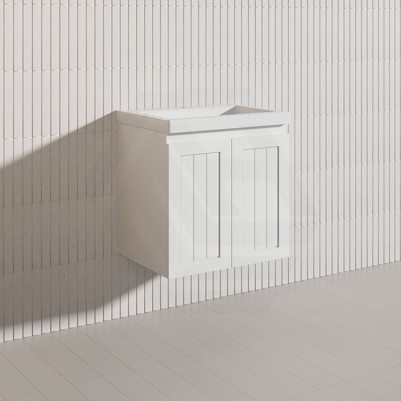 600mm Hampton Wall Hung Vanity PVC Board Matt White/Black Linear Surface