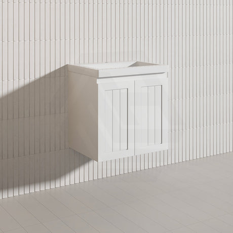 600mm Hampton Wall Hung Vanity PVC Board Matt White/Black Linear Surface