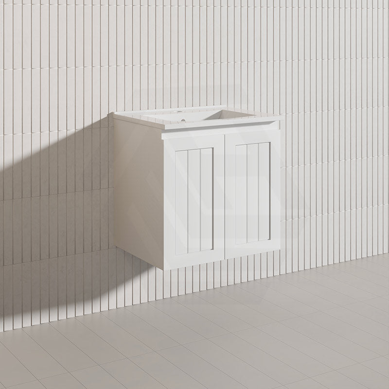 600mm Hampton Wall Hung Vanity PVC Board Matt White/Black Linear Surface
