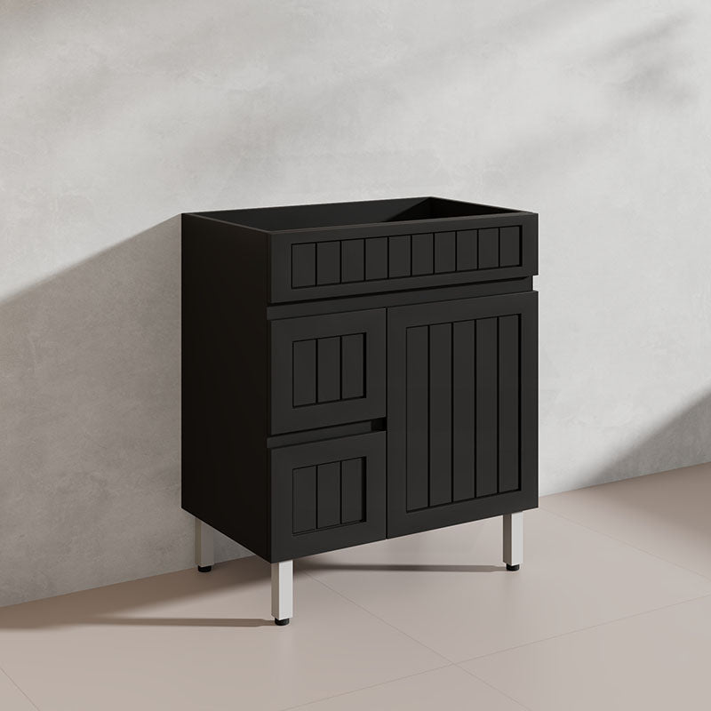 750mm Hampton Freestanding Vanity PVC Board Matt Black/White Linear Surface
