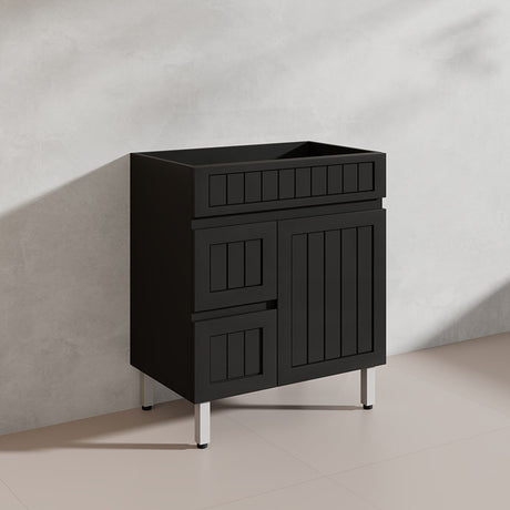 750mm Hampton Freestanding Vanity PVC Board Matt Black/White Linear Surface
