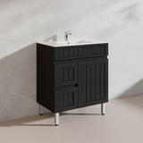 750mm Hampton Freestanding Vanity PVC Board Matt Black/White Linear Surface