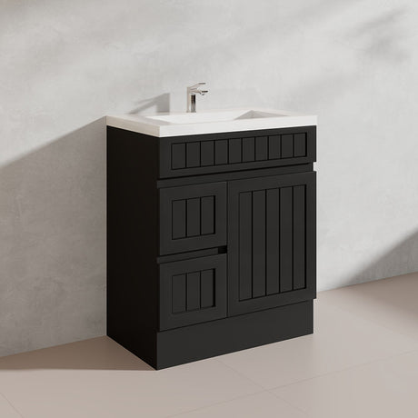 750mm Hampton Freestanding Vanity PVC Board Matt Black/White Linear Surface