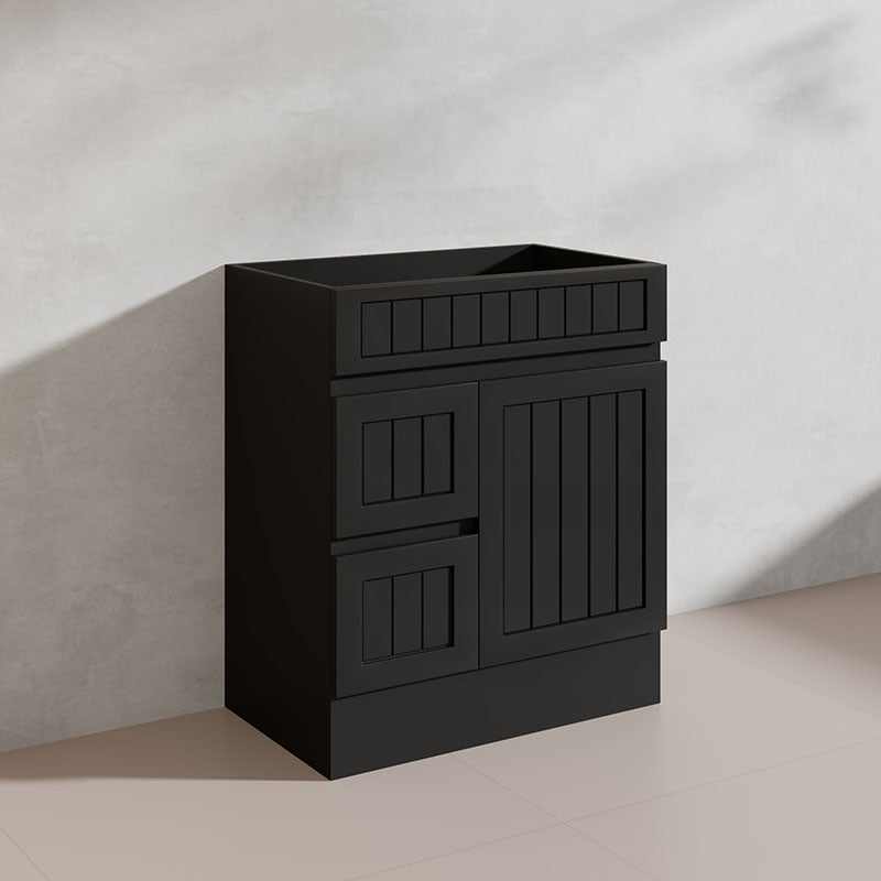 750mm Hampton Freestanding Vanity PVC Board Matt Black/White Linear Surface