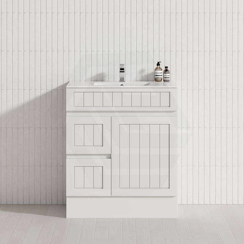 600/750/900/1200/1500mm Hampton Freestanding With Kickboard Vanity PVC Board Matt White Linear Surface